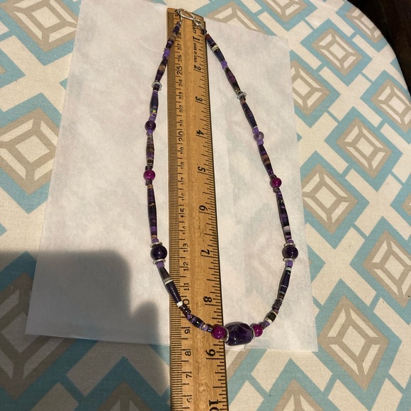 Stone Necklace. Amethyst, glass, seed and tube beads. Fish Hook clasp. - Picture 12 of 16